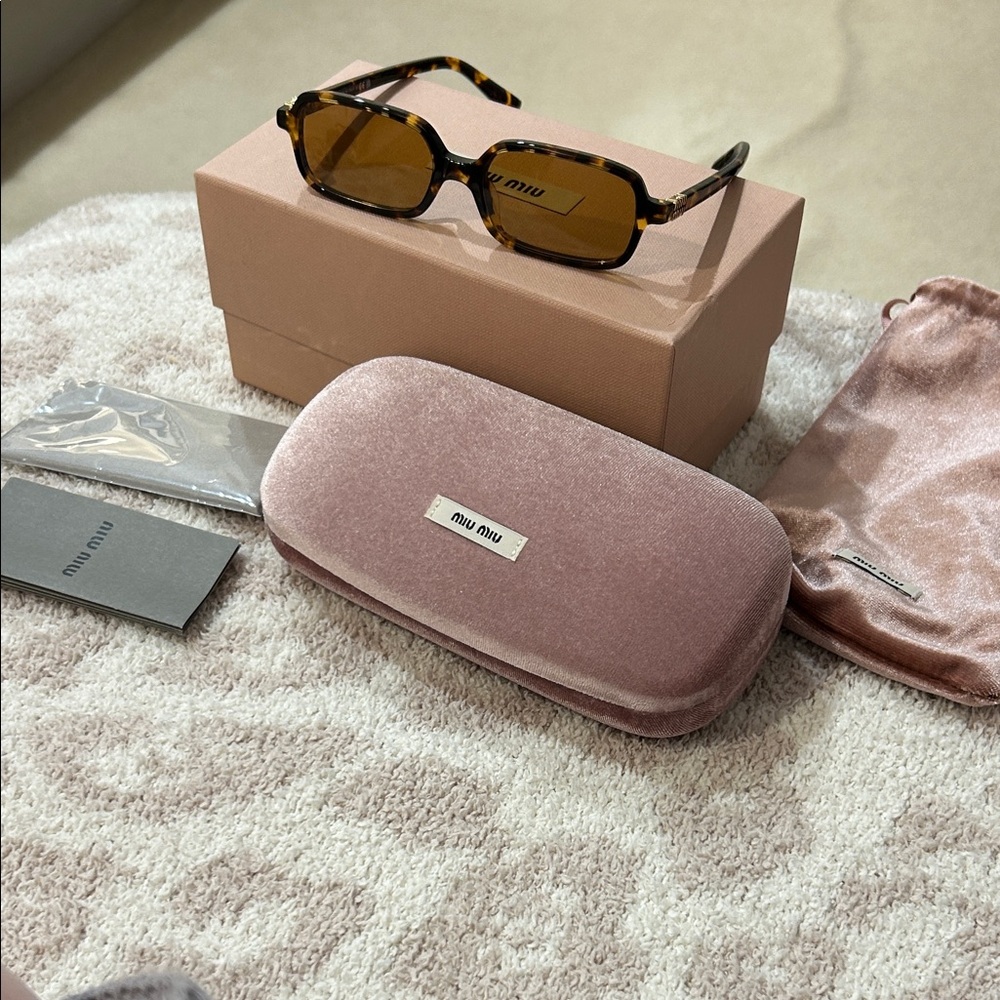 Miu Miu Regard Tortoise Sunglasses with Pink Velvet Case